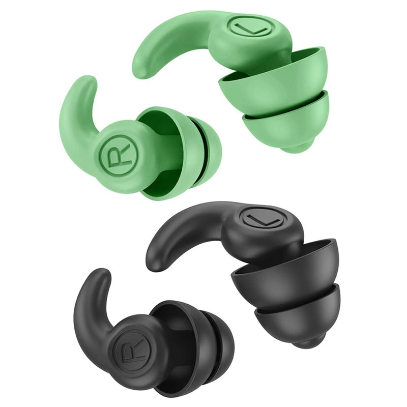 Super Soft Silicone Noise Reduction Earplugs Reusable Hearing Protection in Flexible Silicone for Sleep, Noise Sensitivity & Flights (Black Green) Black Green