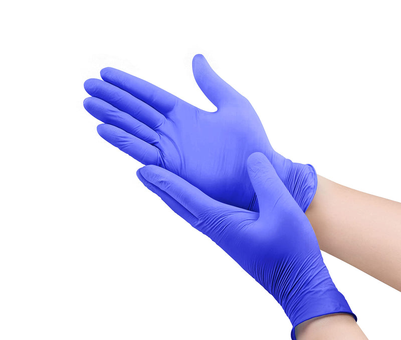 O'WELL Medical Examination Nitrile Gloves | XS-S-M-L-XL | 4mil, Finger Textured, Powder & Latex Free | Medical & Food Grade Large Blue