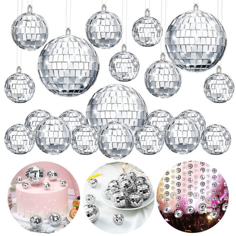 20 Pcs Mirror Disco Ball Glass Hanging Disco Ball Silver Mini Disco Ball Reflective Disco Decoration Bright Disco Ball Ornament Holiday Party Decor with Rope (1.6 Inch, 2 Inch, 3.2 Inch) 1.6 Inch, 2 Inch, 3.2 Inch