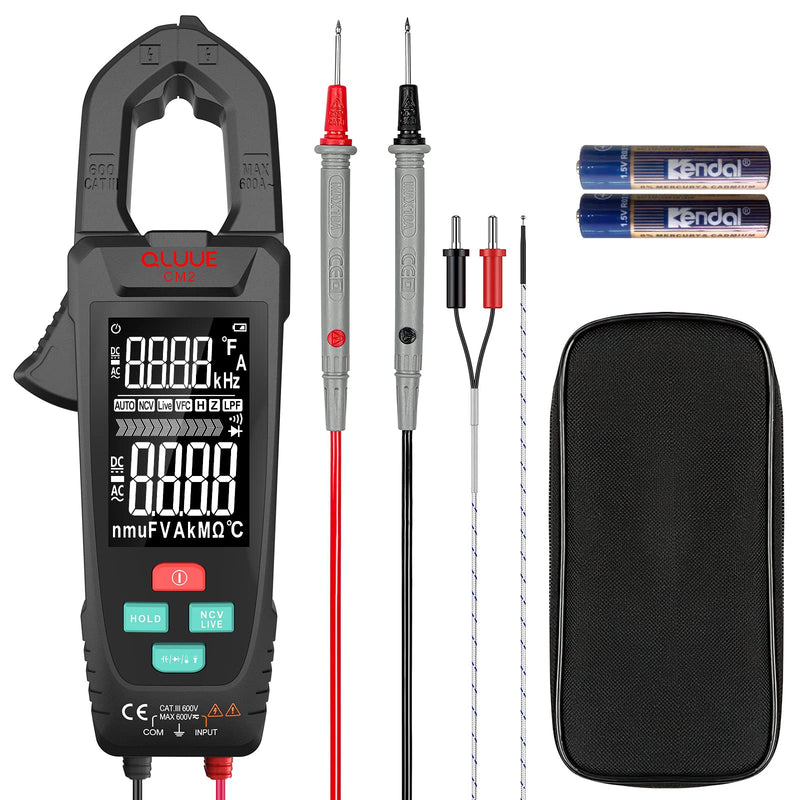 QLUUE Clamp Meter 9999 Counts, Multimeter Measures AC Current, AC/DC Voltage, Temperature, Capacitance, Resistance, Diodes, and Continuity, Voltage Tester with NCV, Auto-ranging, and Carrying Case
