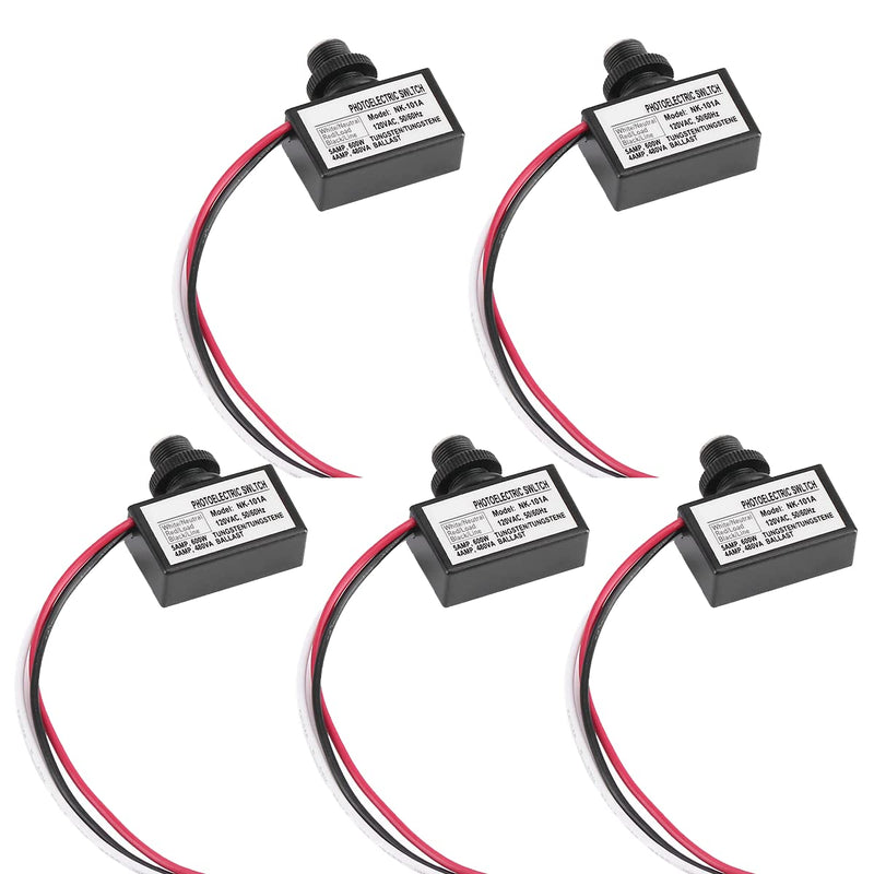 5 Pack Photoelectric Switch,120V AC Outdoor Hard-Wired Post Eye Light Control, Dusk to Dawn Sensor,with Automatic Illumination Detection Circuit,Perfect for Wiring into a lamp or Lighting System 5 Pack
