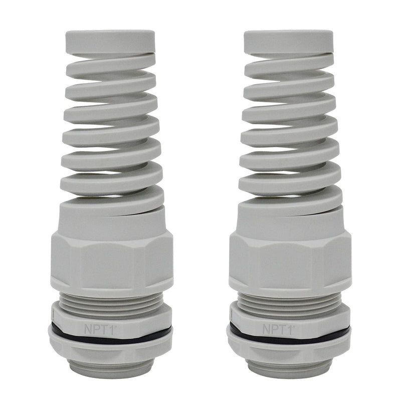 LeMotech 2Pcs NPT 1" IP68 Waterproof Cable Gland Flex Spiral Strain Relief Grey Nylon Joint with Gaskets for 18-25mm Wire Thread NPT 1" (2-Pack)