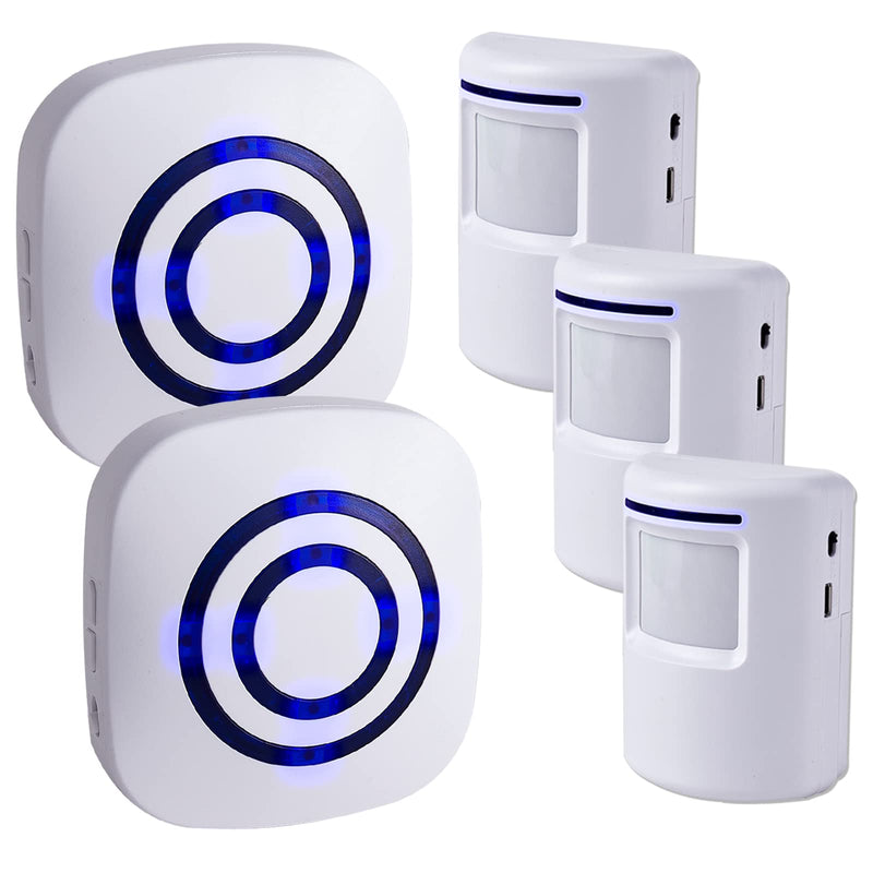 Motion Sensor Alarm - Seanme Wireless Driveway Alarm 100m Long Distance Signal Transmission, Home Security Alarm System Motion Sensor Doorbell with 38 Chime Tunes, 4 Volume Levels 2 reciver and 3 sensor