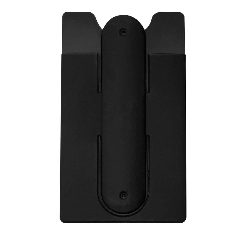 Silicone Phone Card Holder Pocket With Phone Stand, Stick On Wallet, Adhesive Credit Card Pouch, Compatible with iPhone & Samsung Galaxy - Black