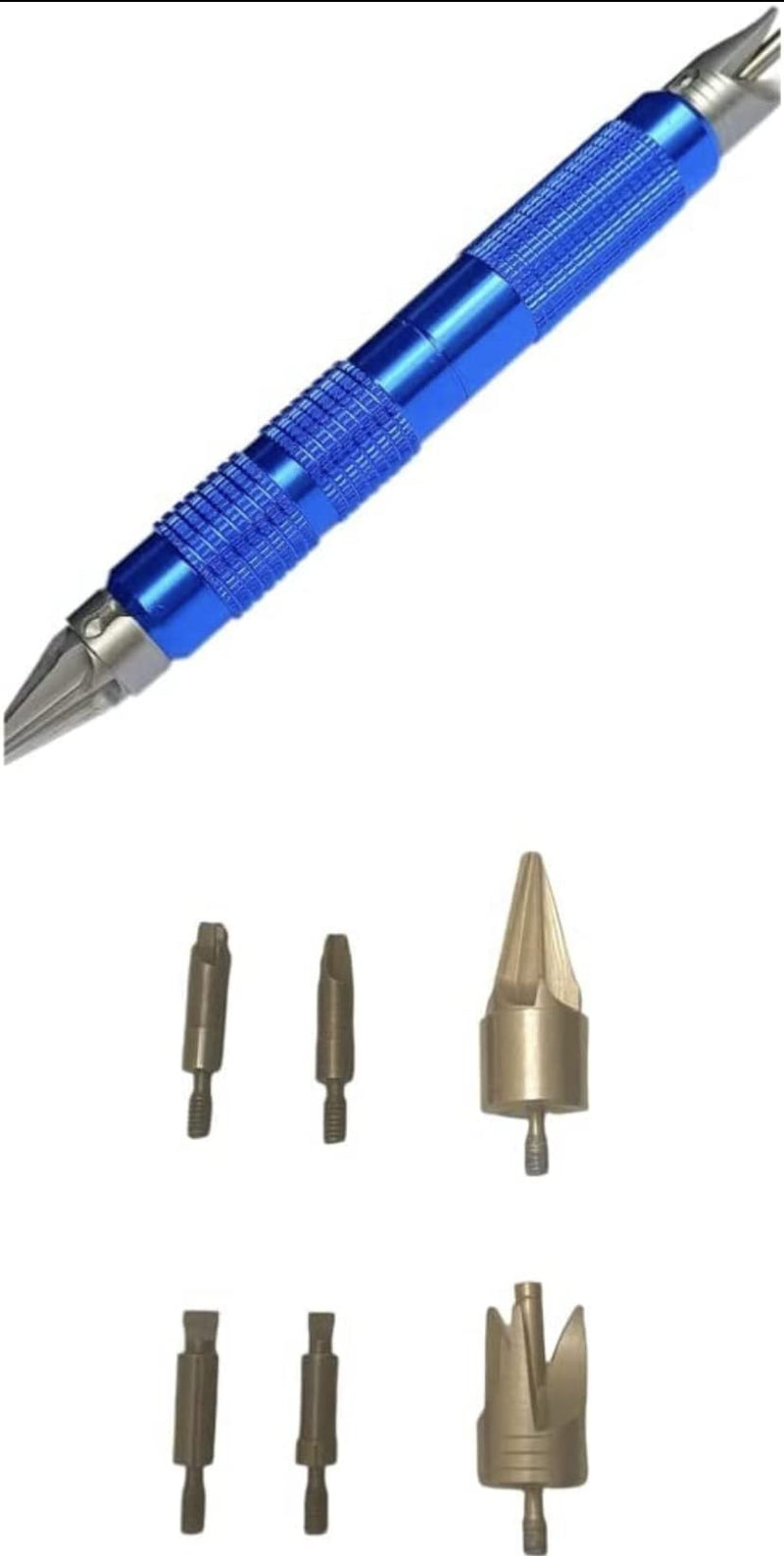 Burstfire Case Prep Tool Set w/Ultimate Case Reamer - 6 Case prep bits + Handle + Free Case Blue