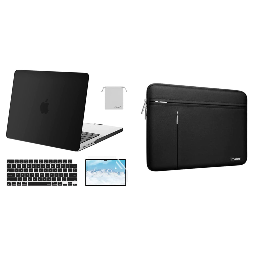 MOSISO Compatible with MacBook Pro 14 inch Case 2021 Release A2442 M1, Polyester Sleeve Bag with Horizontal & Vertical Pockets&&Plastic Hard Shell&Keyboard Skin&Screen Protector&Storage Bag, Black