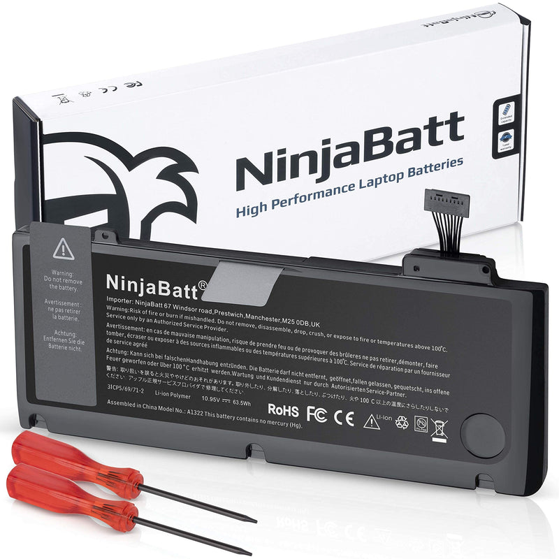 NinjaBatt Battery A1278 A1322 for Apple MacBook Pro 13" [2009 2010 2011 2012 Years] - Long Lasting [63.5Wh/10.95v]