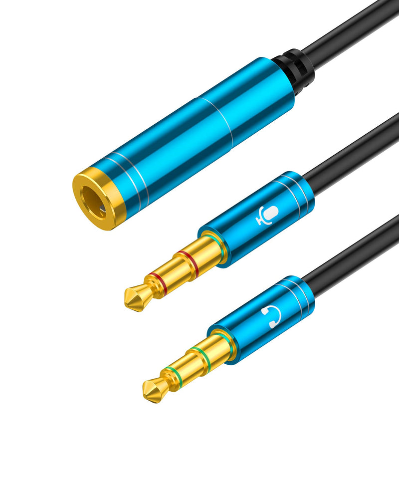 Headset Splitter Cable for PC 3.5mm Jack Headphones Adapter Headphone/Microphone Convertors for Computer 3.5mm Female to 2 Dual 3.5mm Male Earphone Y Splitter Light blue