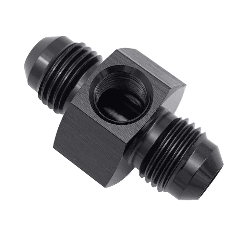 KRD PERFORMANCE Aluminum -6 AN Male to AN6 Male with 1/8" NPT Gauge Port Pressure Take Off Adaptors Fitting, Black 6AN
