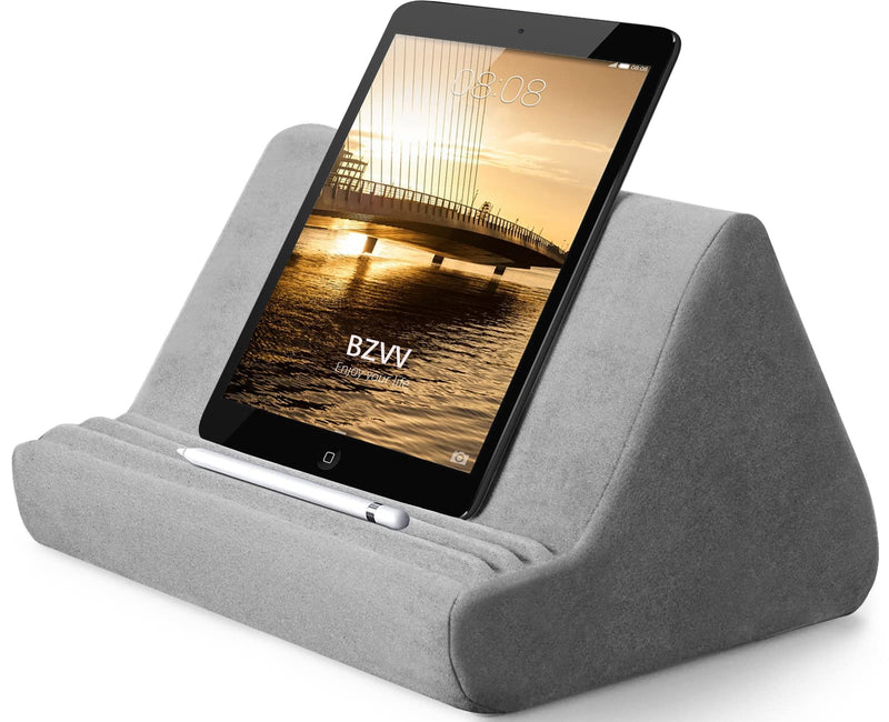 Soft Tablet Stand Pillow with Pocket,Tablet Cushion Stand,Adjustable 3 Viewing Angle,Lazy Holder Stand for Bed Sofa,Compatible with iPads Tablets eReaders Smartphones Books Magazines (Grey) Grey