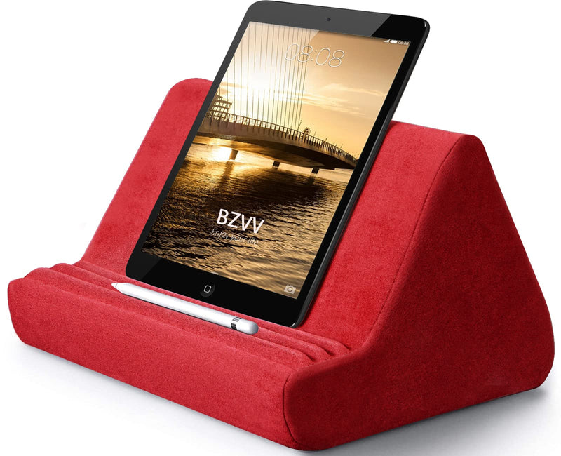 Soft Tablet Stand Pillow with Pocket,Tablet Cushion Stand,Adjustable 3 Viewing Angle,Lazy Holder Stand for Bed Sofa,Compatible with iPads Tablets eReaders Smartphones Books Magazines (Wine Red) Wine red