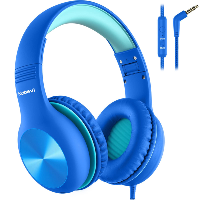 Kids Headphones with Microphone, Over-ear Headphones for Kids with Sharing Function, 85dB/94dB Safe Volume Limit, HD Sound, Headset for On-line Study, School, Travel, Headphone for Children Boys Girls Blue