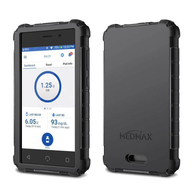 MEDMAX Silicone Case for Omnipod Dash PDM (Personal Diabetes Manager), Lightweight Shockproof Anti Slip Protective Cover Soft Gel Skin with Raised Bezel for Omnipod Dash Device (Black) Black