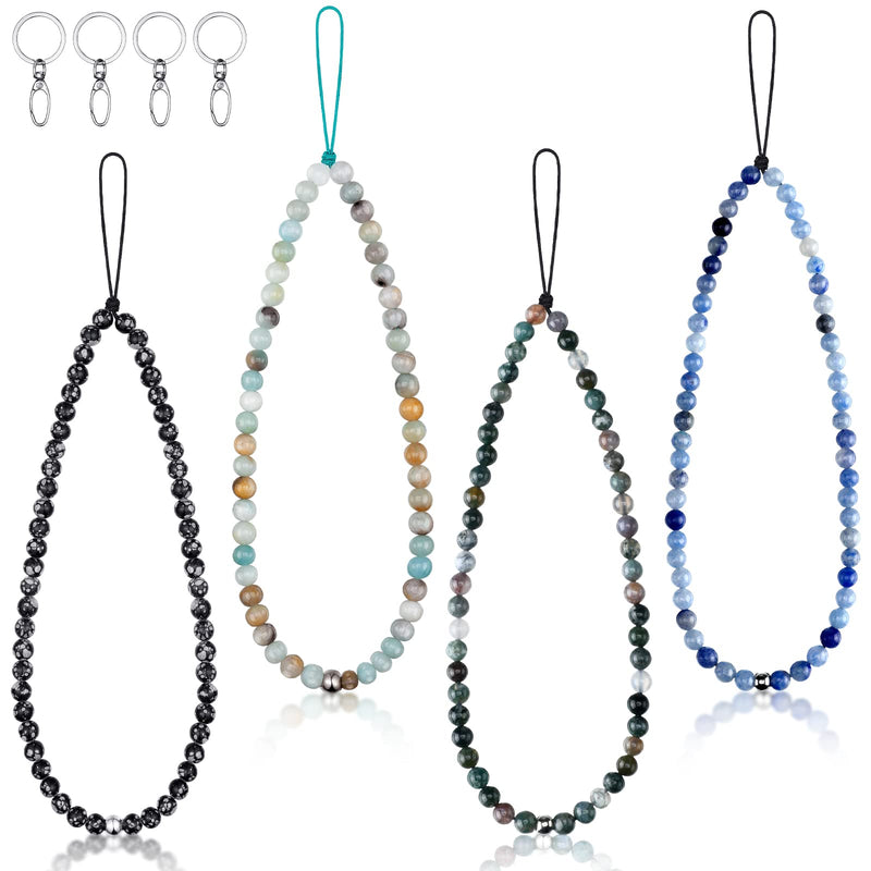 4 Pcs Beaded Phone Charm Natural Stone Cell Phone Charms Strap Lanyard Wrist Strap Handmade Stone Cell Phone Strap Phone String Charms Keychain Phone Chain Bracelet Cell Phone Charms