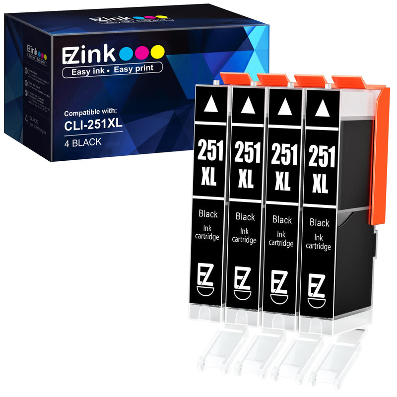 E-Z Ink (TM) Compatible Ink Cartridge Replacement for Canon CLI-251XL CLI 251 XL to use with PIXMA MX922 MG5520 MG7120 MG6320 MG6620 MG5620 IX6820 IP8720 Printer(Black, 4 Pack)