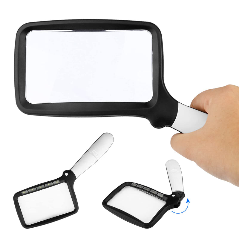 Folded Magnifying Glass with Light, 3X Handheld Large Magnifying Glass LED Lighted Magnifier for Seniors Reading, Soldering, Inspection,Jewelry, Exploring (Folding Handle) Folding Handle