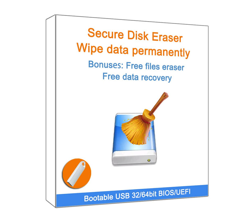 Secure Data Eraser for Computer Hard Drive & Disk Wiper on 32GB bootable USB,Permanently Destroy Wipe Erase Hard Disk Drive Data,Works on Any PC and Server | Bonus: Files Eraser & Data Recovery