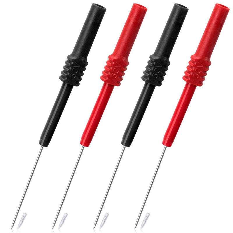 OIIKI 4 PCS Flexible Back Probe Pins, Bendable PVC Test Probes with 4mm Banana Socket Plug, Circuit Testers for Car Test, Automotive Repairing, Electrical Testing - Black, Red Style 2