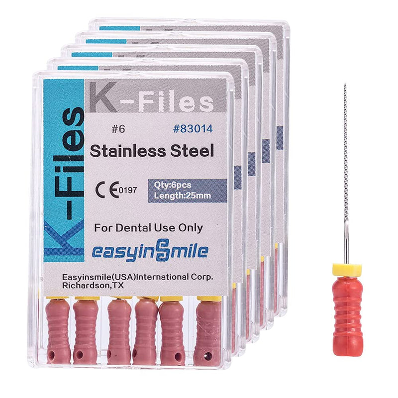 Dental 5 Boxes Endodontic Root Canal Hand K Files Stainless Steel Endo Root Canal Files (6#) 6#