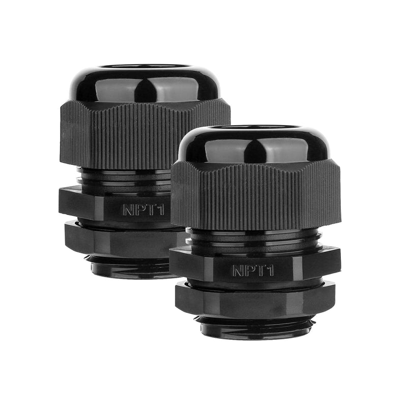 AMPELE 2 Pack 1'' NPT Cable Gland Waterproof Adjustable 18.5-25mm/0.73-0.98inch Nylon Cable Glands Joints with Gaskets (1", 2 Pack) 1'' (2-Pack)