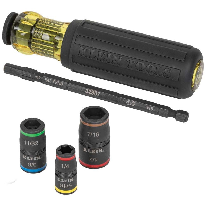 Impact Driver, 7-in-1 Impact Flip Socket Set with Handle, 6 Hex Driver Sizes plus a 1/4-Inch Bit Holder Klein Tools 32900