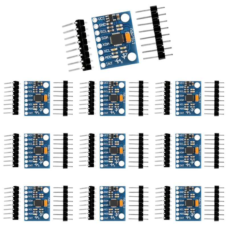 10 Pcs GY-521 MPU-6050 MPU6050 Module,6 DOF MPU-6050 3 Axis Accelerometer Gyroscope Sensor Module 16Bit AD Converter Data Output IIC I2C DIY Kit for Arduino (10PCS) 10PCS