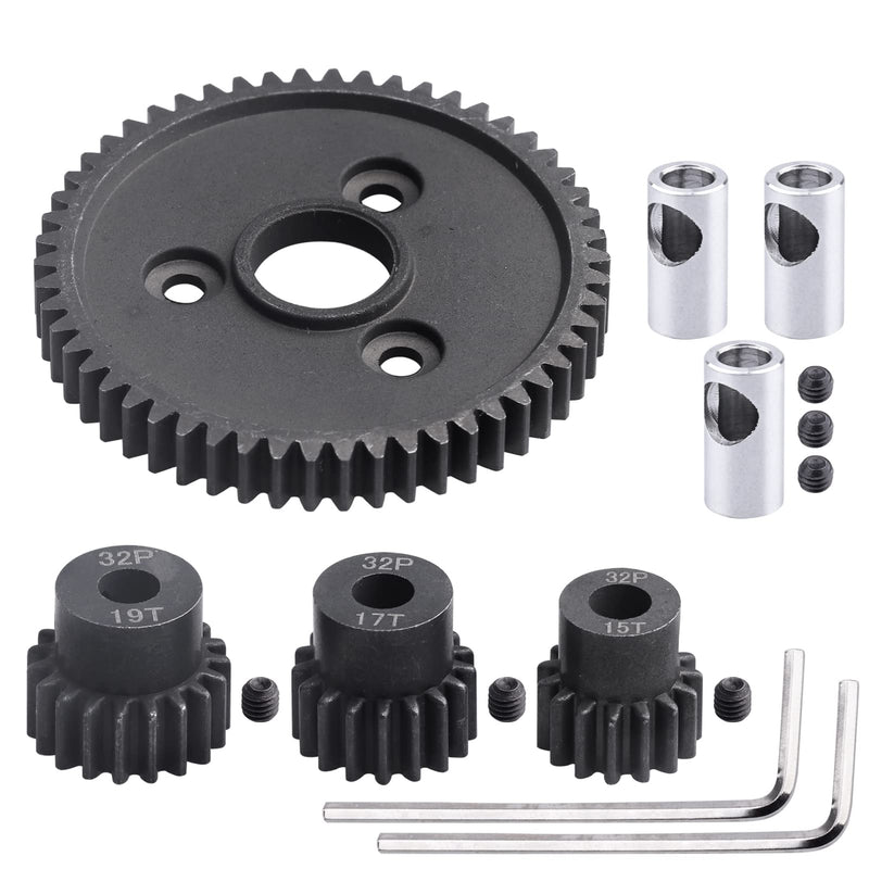 AllinRC 54T 0.8 32 Pitch Metal Steel 3956 Spur Gear with 15T 17T 19T Pinions Gear Sets Motor Gears for 1/10 Traxxas Slash 4x4 4WD/2WD VXL Rustler 2WD/4x4 Rally VXL Stampede 4x4 Summit E-REVO Parts