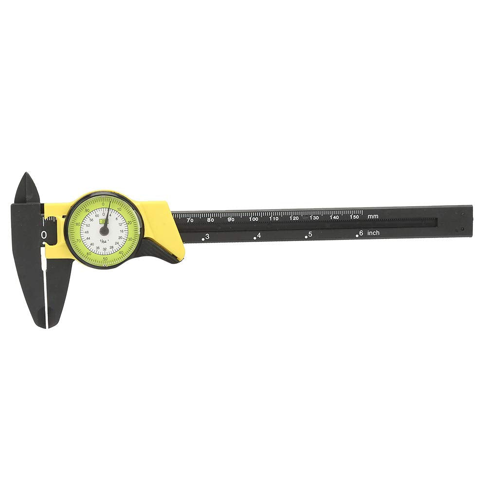 Dial Calipers 150mm, Plastic Dial Vernier Caliper Ruler Gauge Imperial Standard Measuring Tool 0.1mm Read Value(Yellow) (Yellow)