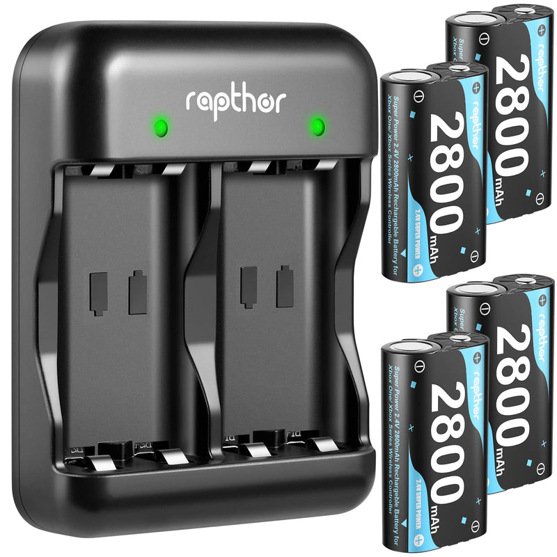Rapthor 4X 2800mAh Rechargeable Controller Battery Pack for Xbox One Series with Fast Charger Station Compatible with Xbox One/One X/S/Elite/Xbox Series S/X Accessories (4 Battery Packs +1 Charger