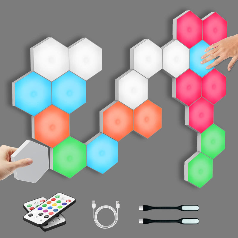 Hexagon Lights, Touch-Sensitive Hexagon Wall Lights, Hexagon Lights for Wall Led with Remote and USB Power Supply, Spliceable LED Light Wall Panels Gift for Kids, Adults（6 Packs）
