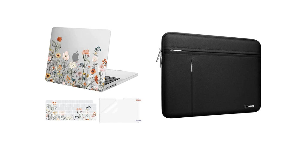 MOSISO Compatible with MacBook Pro 14 inch Case 2021 Release A2442 M1, Polyester Sleeve Bag with Horizontal&Vertical Pockets&&Plastic Hard Shell&Keyboard Skin&Screen Protector, Transparent&Black