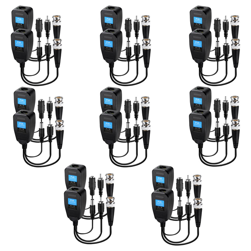 Passive Video Balun 8 Pairs Passive Video Power Balun Audio Connector 720P -2MP BNC to RJ45 Network Transceiver Cat5e/Cat6 BNC to ethernet Adapter AHD/TVI/CVI/CVBS for Full HD Security Camera System
