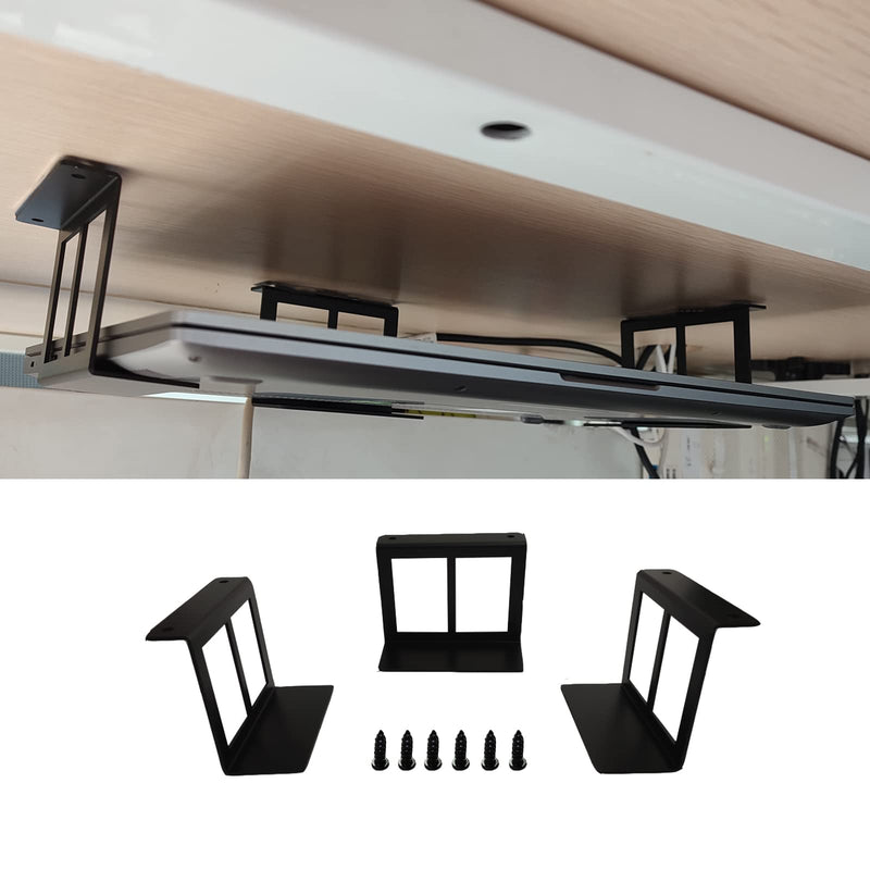 PIAOLGYI Under Desk Laptop Holder Mount with Screw,Bracket Devices Upto 1.9" Under Desk Mount for PS4,Cable Box,MacBook,Laptop & Moreï¼ˆ3 Pcsï¼‰ 1.9"