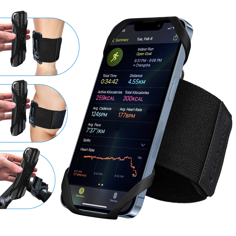 Cikyner Running Armband, 3 in 1 Running Phone Holder Sports Armband Bicycle Phone Holder 360° Rotatable & Detachable Running Phone Armband for 4.5- 10'' iPhone Samsung Huawei for Gym Running Hiking Black