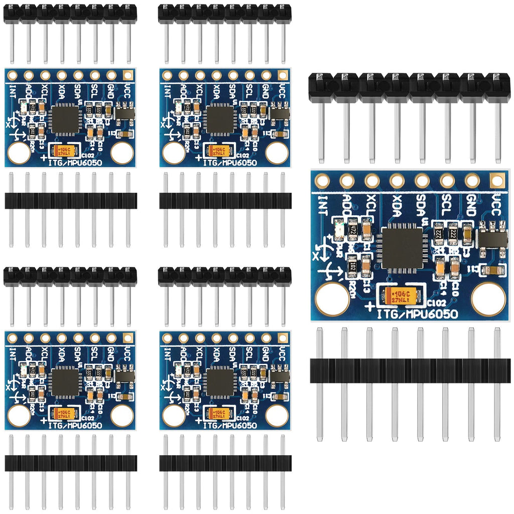 GY-521 MPU-6050 MPU6050 Module, 3 Axis Accelerometer 6 DOF Gyroscope Sensor Module Kit 16 Bit Converter Data Output IIC 3-5v Compatible with Arduino (5 Pieces) 5