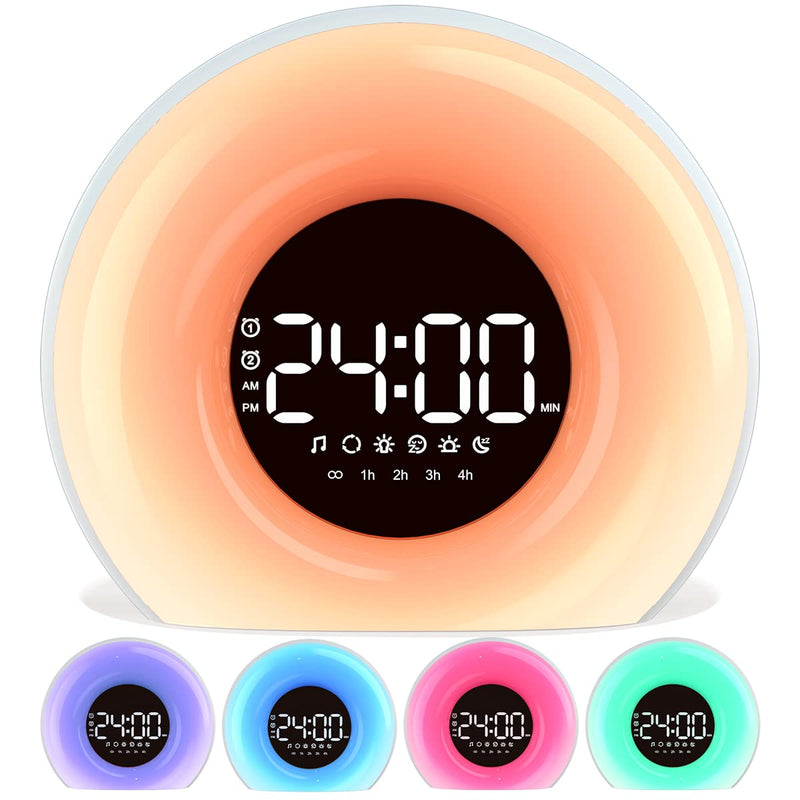 OrangeLight Wake Up Light Sunrise Alarm Clock with Sunrise Sunset Simulation 25 Nature Sounds 12 Colors Night Light Dual Alarms and Snooze Function Sleep Aid for Heavy Sleepers Kids Adults (White)