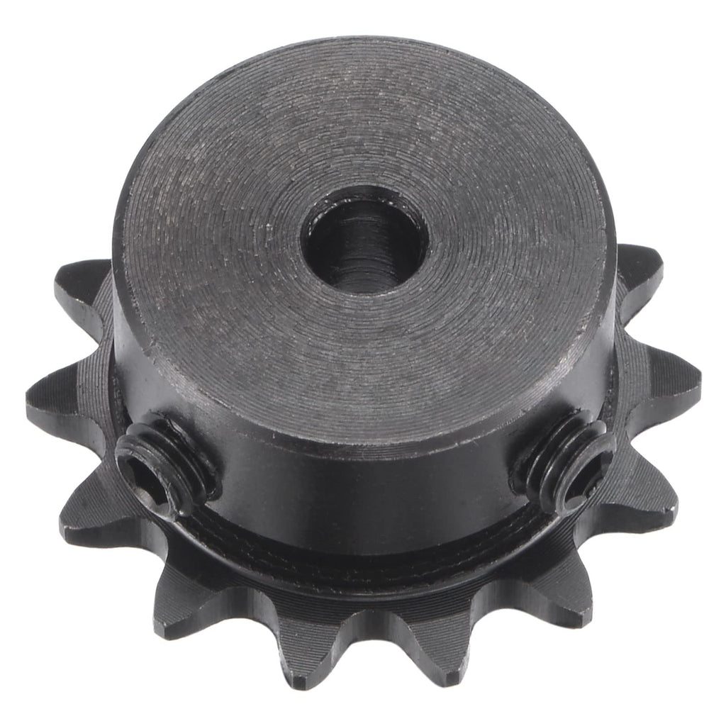 uxcell 14 Tooth Roller Sprocket B Type, 25 Chain, Single Strand 1/4" Pitch, 5mm Bore Black Oxide C45 Carbon Steel with Set Screws for ISO 04C