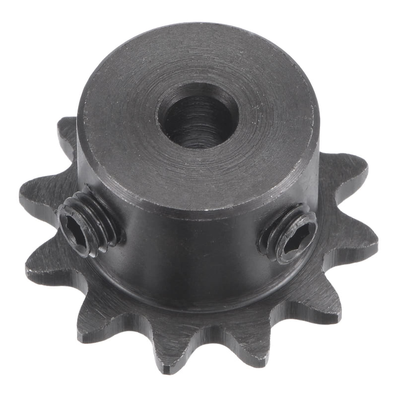 uxcell 12 Tooth Roller Sprocket B Type, 25 Chain, Single Strand 1/4" Pitch, 5mm Bore Black Oxide C45 Carbon Steel with Set Screws for ISO 04C