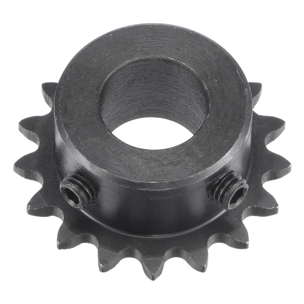 uxcell 17 Tooth Roller Sprocket B Type, 25 Chain, Single Strand 1/4" Pitch, 14mm Bore Black Oxide C45 Carbon Steel with Set Screws for ISO 04C