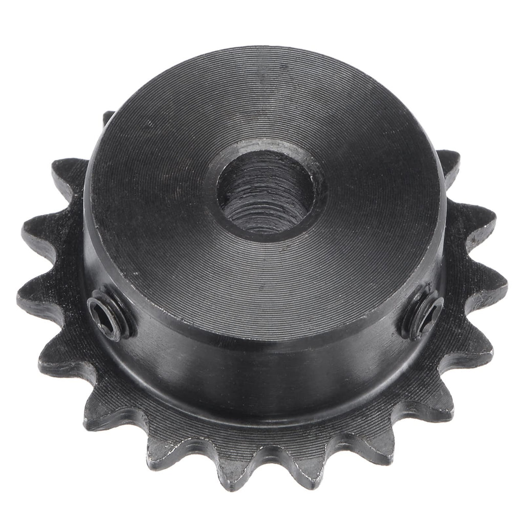 uxcell 19 Tooth Roller Sprocket B Type, 25 Chain, Single Strand 1/4" Pitch, 8mm Bore Black Oxide C45 Carbon Steel with Set Screws for ISO 04C 18mm