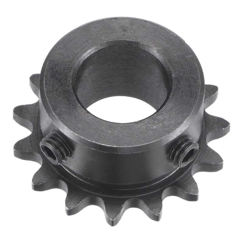 uxcell 15 Tooth Roller Sprocket B Type, 25 Chain, Single Strand 1/4" Pitch, 14mm Bore Black Oxide C45 Carbon Steel with Set Screws for ISO 04C