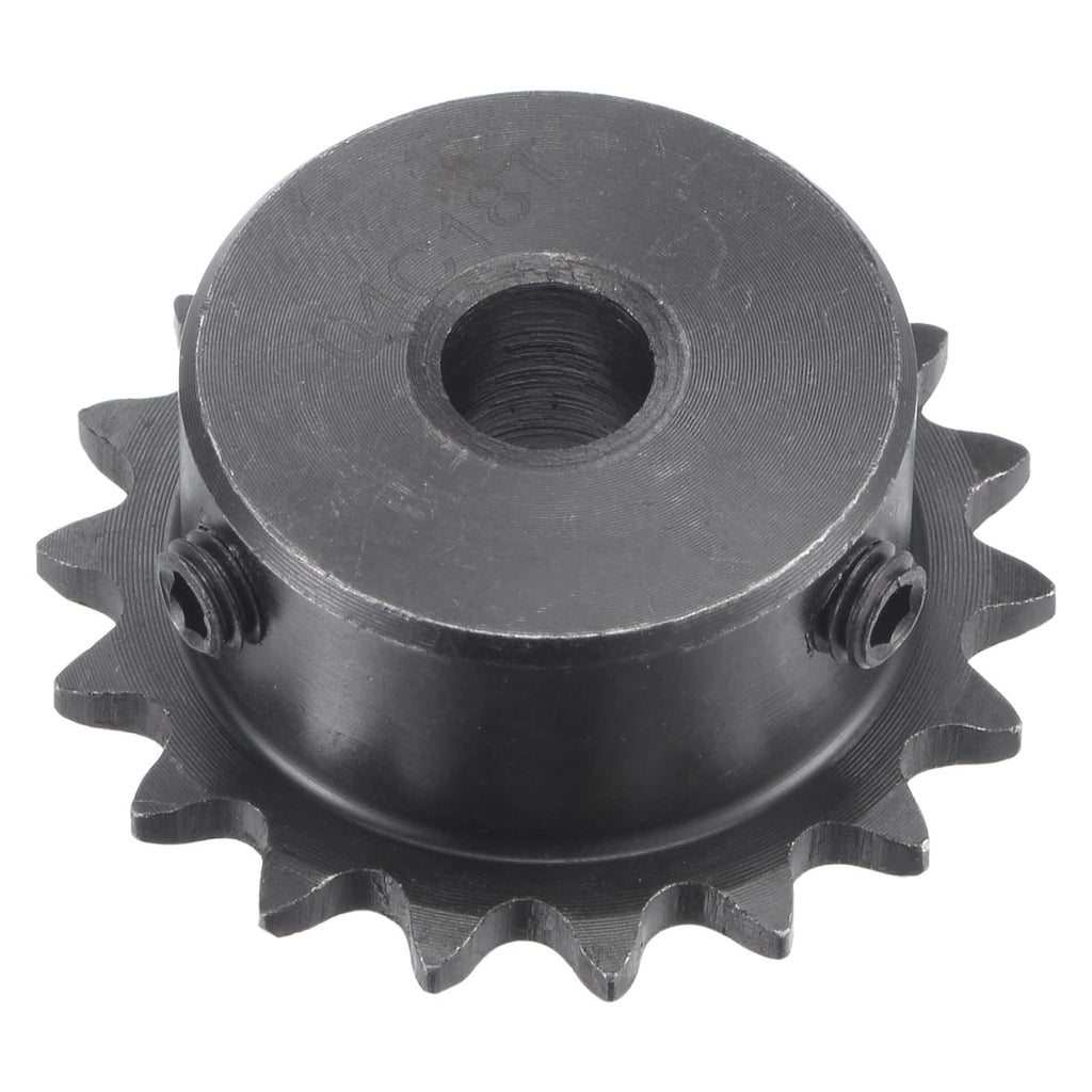 uxcell 18 Tooth Roller Sprocket B Type, 25 Chain, Single Strand 1/4" Pitch, 8mm Bore Black Oxide C45 Carbon Steel with Set Screws for ISO 04C