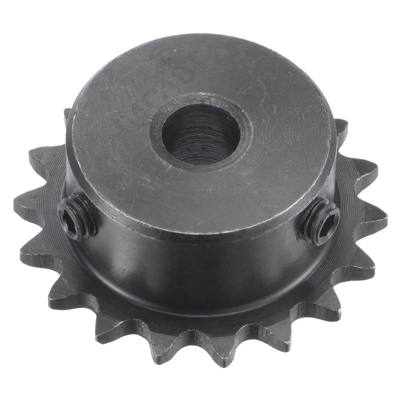 uxcell 18 Tooth Roller Sprocket B Type, 25 Chain, Single Strand 1/4" Pitch, 8mm Bore Black Oxide C45 Carbon Steel with Set Screws for ISO 04C