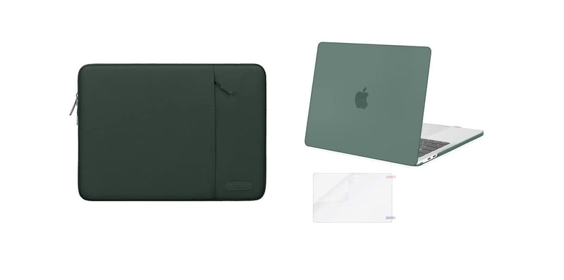 MOSISO Compatible with MacBook Pro 13 inch Case 2016-2020 A2338 M1 A2289 A2251 A2159 A1989 A1706 A1708, Vertical Sleeve Bag&Plastic Hard Case&Screen Protector, Midnight Green