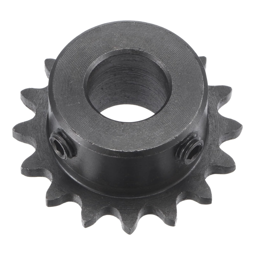 uxcell 16 Tooth Roller Sprocket B Type, 25 Chain, Single Strand 1/4" Pitch, 12mm Bore Black Oxide C45 Carbon Steel with Set Screws for ISO 04C