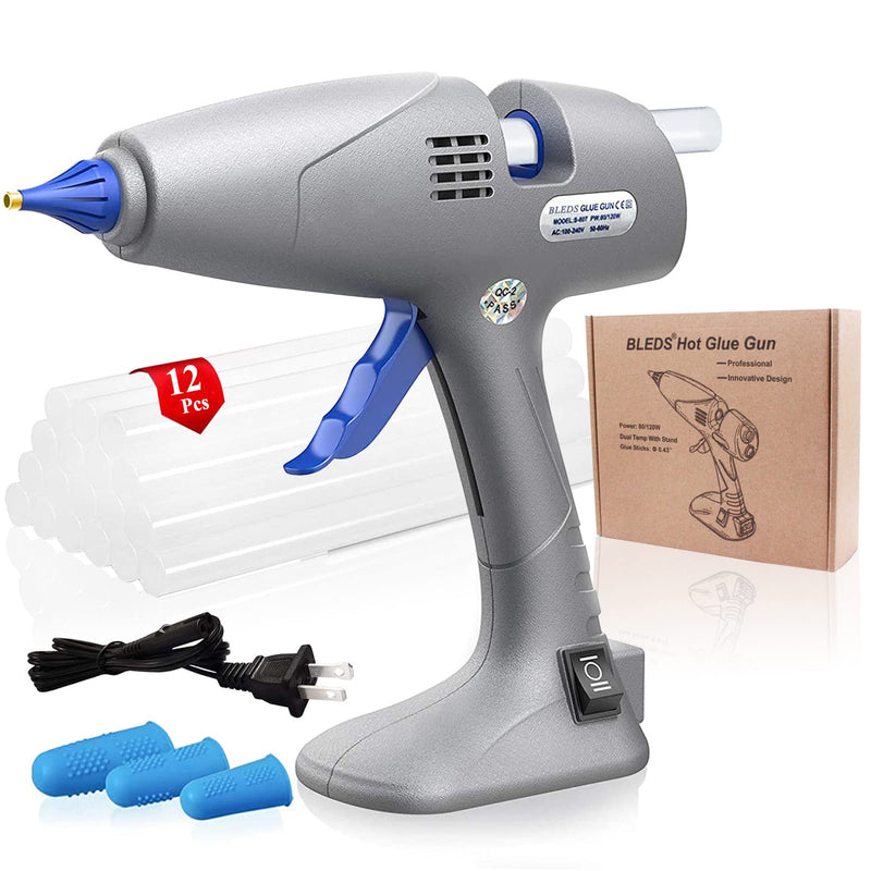 Hot Glue Gun, Upgrade Glue Gun No Dripping 80 & 120W, BLEDS Stand-Up Hot Melt Glue Gun Kit Full Size Dual Temperature With 12 Glue Sticks for Craft, Creative, Office, Decoration, DIY, Quick Repairs