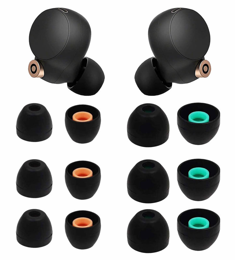 6 Pairs WF-1000XM4 Ear Tips Buds, Small Medium 2 Size Replacement Silicone Rubber Eartips Earbuds Wing Gel Skin Cover Compatible with Sony WF-1000XM4 WF-1000XM3 WF-C500 - S/M Black S+M