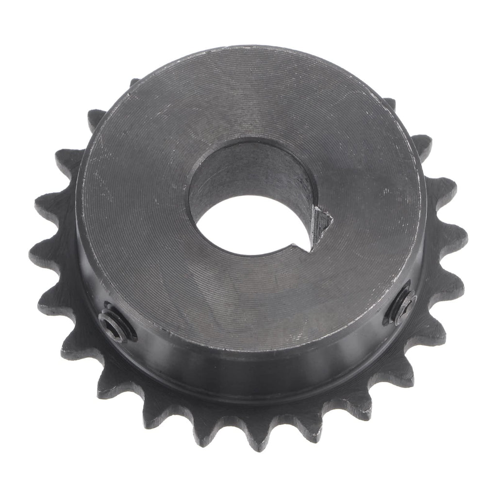 uxcell 24 Tooth Roller Sprocket B Type, 25 Chain, Single Strand 1/4" Pitch, 14mm Bore Black Oxide C45 Carbon Steel, Keyway with Set Screws for ISO 04C