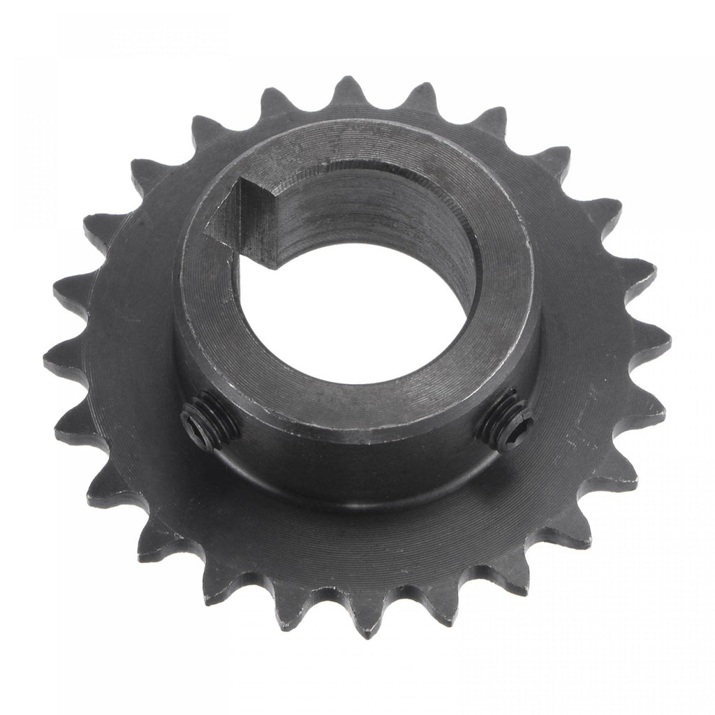 uxcell 24 Tooth Roller Sprocket B Type, 25 Chain, Single Strand 1/4" Pitch, 20mm Bore Black Oxide C45 Carbon Steel, Keyway with Set Screws for ISO 04C