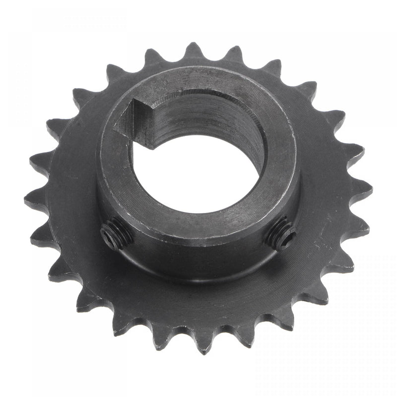 uxcell 24 Tooth Roller Sprocket B Type, 25 Chain, Single Strand 1/4" Pitch, 20mm Bore Black Oxide C45 Carbon Steel, Keyway with Set Screws for ISO 04C